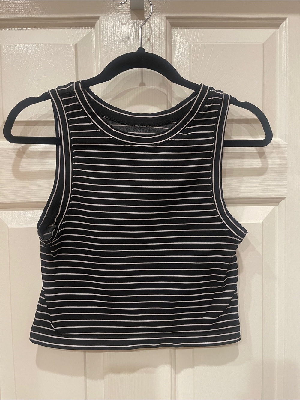 Aura- Black & White Striped Cropped Tank Top - Women S:XL